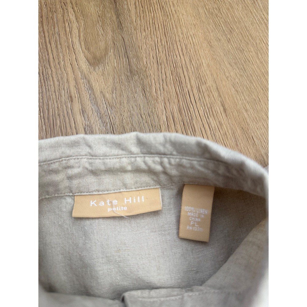 Linen Button Down Shirt Oatmeal Beige Long Sleeve large coastal preppy - Picture 3 of 6